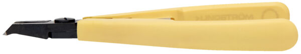 The image shows a yellow pliers. The handle is ergonomically shaped and the pliers have a sharp, black cutting edge. It is suitable for cutting wires or fine materials.