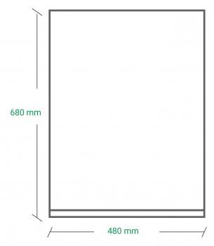 Das Bild zeigt ein leeres, rechteckiges Blatt im Hochformat mit den Maßen 480 mm in der Breite und 680 mm in der Höhe. Um das Blatt verläuft ein dünner Rahmen.