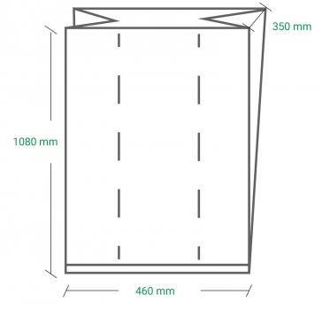 Das Bild zeigt eine schematische Darstellung eines Rechtecks mit den Maßen 1080 mm in der Höhe und 460 mm in der Breite. Einige Linien deuten Falt- oder Schnittpunkte an.