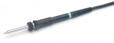 The image shows a black test probe with a long cable. The tip is made of metal, sharp and shiny, while the handle is made from a non-slip rubber or plastic surface.