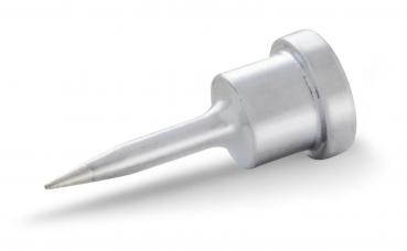 The image shows a silver metal nail with a sharp, narrow tip and a broad, flat head. It is shiny and has a smooth surface.
