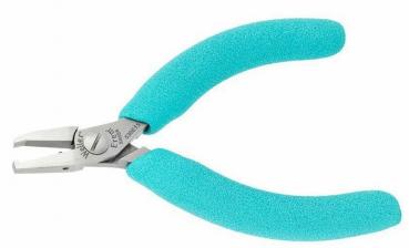 The image shows a pair of pliers with narrow, pointed jaws and turquoise, non-slip handles. The pliers have a metallic shine at the working ends.