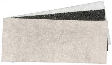 The image shows two strips of fabric: the upper one is gray with a rough texture, the lower one is light beige and soft. They are stacked on top of each other, their lengths are equal.