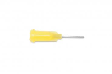 The image shows a long, narrow object with a yellow plastic handle and a metal pin. The handle has a slightly curved shape and is rounded at the end.