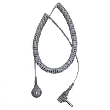 The image shows a gray spiral cable. It has a round connector on one end and a plug-in connector on the other end. The cable appears flexible and elastic.