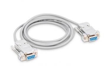 The image shows a gray cable with two D-Sub connectors at the ends. The connectors have 9 pins in a blue row. The cable is slightly wavy and connects the two ports.
