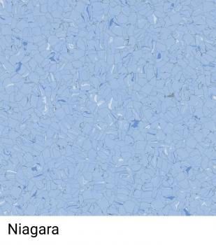Das Bild zeigt eine homogene Fläche in verschiedenen Blautönen mit feinen, unregelmäßigen Mustern. Die Farben erinnern an Wasser oder den Himmel. Unten steht der Schriftzug ?Niagara?.