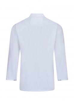 The image shows a simple, white long-sleeve shirt. The back is visible, without any special patterns or embellishments. It has a classic cut and a small collar.