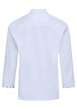 The image shows a light blue shirt from the back, with long sleeves and a classic collar. It has a fine texture and buttons on the sleeves. The fabric appears light and breathable.