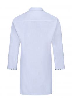 The image shows a long-sleeved, light blue shirt from the back. It has a classic collar and three buttons on the sleeves. The surface appears smooth and solid-colored.