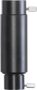 The image shows a cylindrical, black object with two lateral screws. It has a flat surface at the ends. It could be a part of a technical device.
