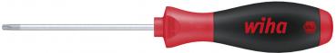 The image shows a screwdriver with a red and black handle. The handle has a non-slip surface, and the blade is long and narrow, ideal for screwing.