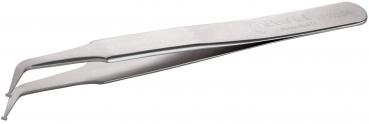 The image shows a stainless steel tweezer. It has a narrow, elongated shape with two pointed ends that can be held together. The surface is smooth and shiny.