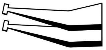 The image shows two stylized, parallel oars that taper to a sharp angle. They are black and white and have rectangular handles at both ends.