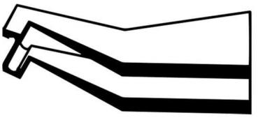 The image displays a stylized depiction of a hose or pipe with a bent shape. It is rendered in two colors, black and white, and features several parallel lines.