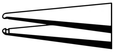 The image shows a stylized representation of a pair of pliers. It has two long, tapering arms that meet at the tip and have a curved shape on one side.