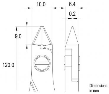 The image displays technical drawings of an object with dimensions in millimeters. It includes views from the front and side with various dimensions.