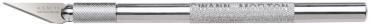 The image shows a smooth, curved metal blade with a sharp edge. Engraved in the blade are 
