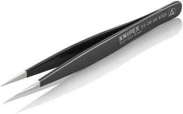 The image shows a black pliers from Knipex. It has pointed, narrow gripping arms and a smooth surface. The pliers are designed for precise gripping and working.