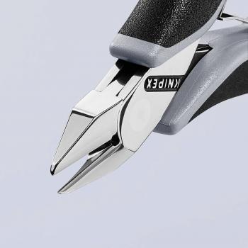 The image shows a precision pliers with pointed, sharp blades and an ergonomic handle, primarily used in electronics or jewelry manufacturing.