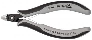 The image displays a precise, handy diagonal cutter with a gray and black handle. The cutting edge is sharp and suitable for delicate cutting tasks in electrical engineering.