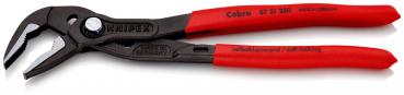 The image shows a pair of pliers with red handles and a black head. The pliers have a long, narrow shape with a serrated gripping surface and a joint in the middle.