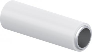 The image shows a white, cylindrical plastic tube. It is smooth and has a silver edge on one side, making the interior appear hollow.