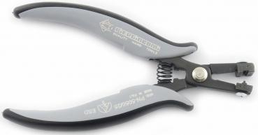 This is a pair of pliers with gray rubber grips and a black metal body. The pliers feature a spring and a cutting edge on the lips, designed for cutting.