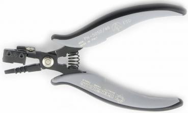 Das Bild zeigt eine spezielle Zange mit ergonomischen Griffen. Die Griffe sind grau mit schwarzen Akzenten, und die Zange hat eine federnde Öffnung. Sie ist robust und für präzises Arbeiten geeignet.