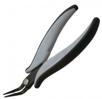 Das Bild zeigt eine Zange mit langen, schmalen Kopfpartien. Die Griffe sind ergonomisch geformt, schwarz und grau, und bieten einen sicheren Halt. Ideal für präzise Arbeiten.