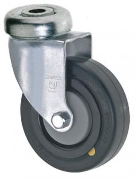 The image shows a wheel with a silver metal casing and a black rubber tire. It has a central mounting screw and is suitable for rolling furniture or appliances.