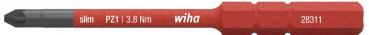 The image shows a slim, red bit from Wiha. It has a PZ1 drive, is designed for 3.8 Nm of torque, and bears the number 28311. The bit is pointed and narrow.