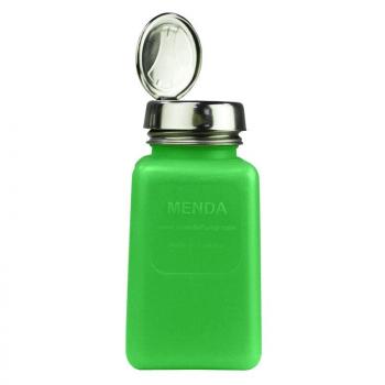 Preview: The image shows a small, green bottle with a metal closure. The lid is hinged, and the inscription 