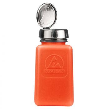 Preview: The image shows an orange bottle with a square shape and a silver screw cap. The lid is open, and the surface has a matte finish.
