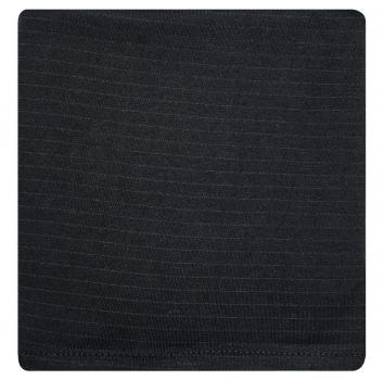 The image displays a black, textile square with fine, horizontal lines. The surface is smooth and uniform, without any noticeable patterns or colors.