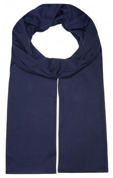 The image shows a long, narrow, black scarf made of soft material. The scarf is even at both ends and drapes gently downwards.