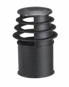 The image shows a black, cylindrical object with several horizontal, layered rings on the top. It has a smooth surface and is flat on top.