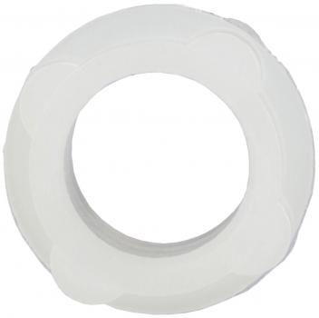 The image depicts a round, white object with an opening in the center. It has a textured surface and wavy edges, giving it a decorative look.