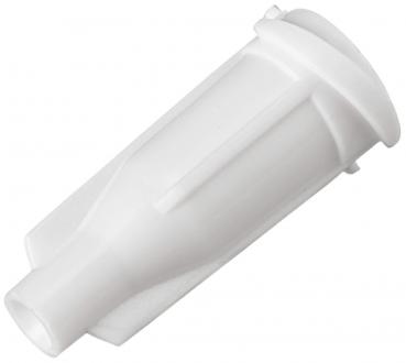 The image shows a black, conically shaped plug. It has a smooth surface and an opening at one end. The plug is surrounded by a flat base.