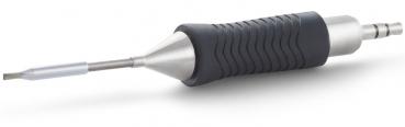 The image shows a tool that has a sharp metal tip on one end. The handle is non-slip, black with embossed lines, and it ends in a narrow connection.