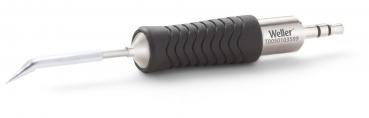 Das Bild zeigt ein Werkzeug mit einem ergonomischen, rutschfesten Griff. Am Ende befindet sich eine schmale, spitze Metallspitze. Das Werkzeug könnte zum Löten oder Präzisionsarbeiten verwendet werden.
