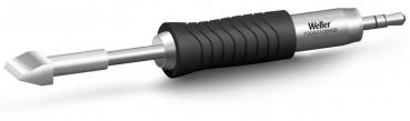 The image displays a tool handle with a non-slip, black rubber coating. At one end, there is a curved metal scoop. The handle is transparent, engraved with 