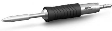 The image shows a screwdriver with a non-slip, black rubber handle and a metallic blade. The blade has a pointed shape for precise work.