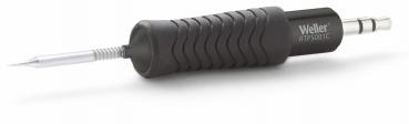 The image displays a tool with a long, shiny metal tip on a non-slip, black rubberized handle. The handle features a slightly wavy structure and a broad base.