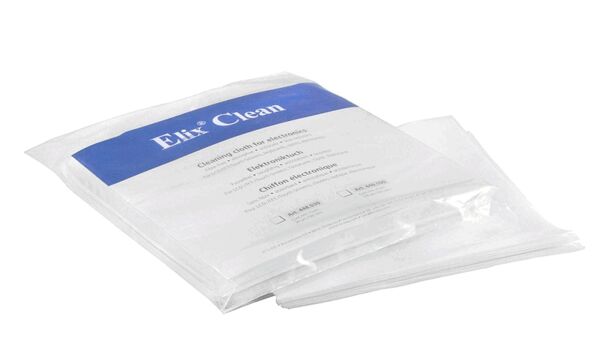 Preview: Das Bild zeigt eine durchsichtige Verpackung mit Reinigungstüchern. Oben ist ein blauer Streifen mit dem Text 