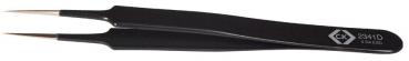 The image shows a black tweezer with two pointed ends. The handle is smooth and is labeled with a brand. It is suitable for gripping and precise work.