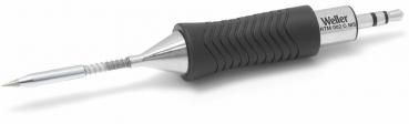 Das Bild zeigt einen soldering iron, der schlank und metallisch glänzend ist. Der Griff ist ergonomisch, mit einer strukturierten, schwarzen Gummierung für besseren Halt.