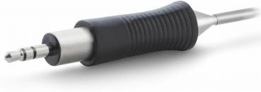 The image shows a jack plug with a metallic end and a rubberized, non-slip grip. It has three contact points and is attached to a thin cable.