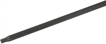 The image shows a long, slender screwdriver with a flat tip. The head is slightly widened and the color is predominantly black, while the rest has a smooth, matte finish.