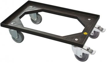 Preview: The image shows a black transport tray with an open central area, equipped with four swivel casters for easily moving heavy objects.